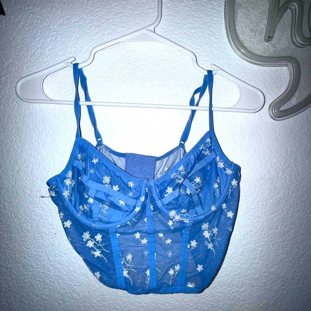 Full Tilt Light Blue Floral Corset Top – Size S